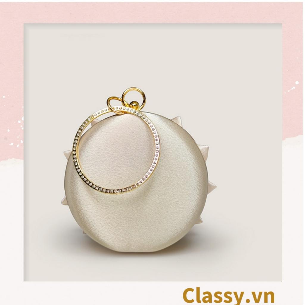 Túi xách Classy nữ đi tiệc Vintage Cánh hoa Lụa satin Hồng be tinh tế phù hợp dự tiệc, mặc áo dài, hẹn hò tối T199