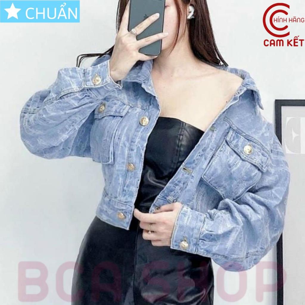 Áo khoác jeans nữ K09 ROSATA tại BCASHOP kiểu dáng croptop, thời thượng với chất jean cao cấp, phom chuẩn