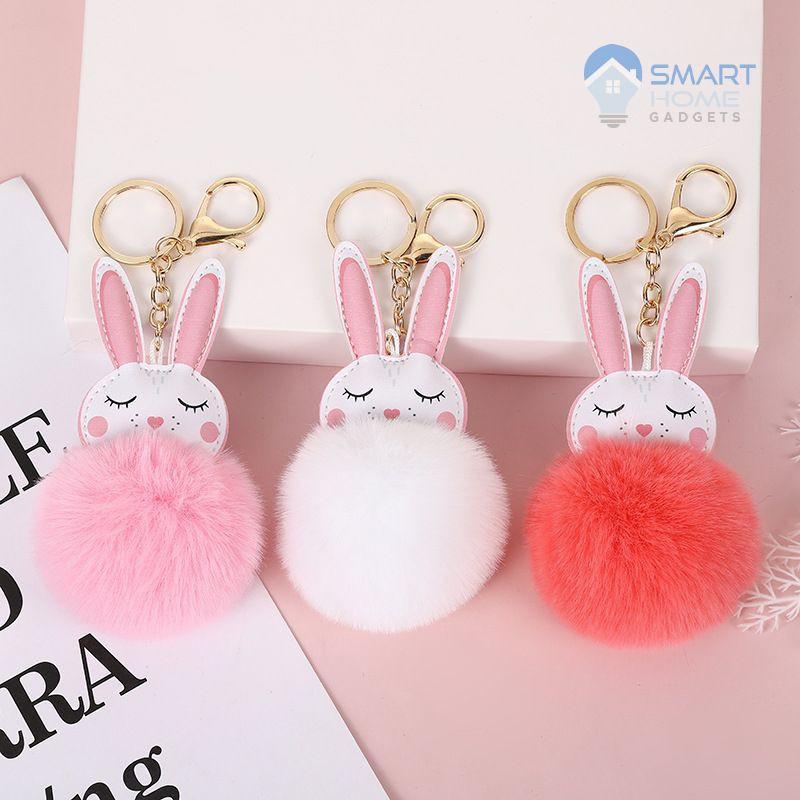 Móc Khóa Cục Bông Hình Tai Thỏ Cute - Móc Chìa Khóa Dễ Thương