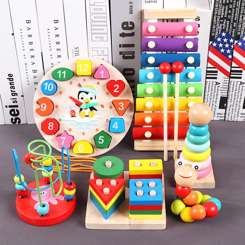 Combo 6 món Đồ Chơi Gỗ Montessori Phát Triển Trí Tuệ Cho Bé