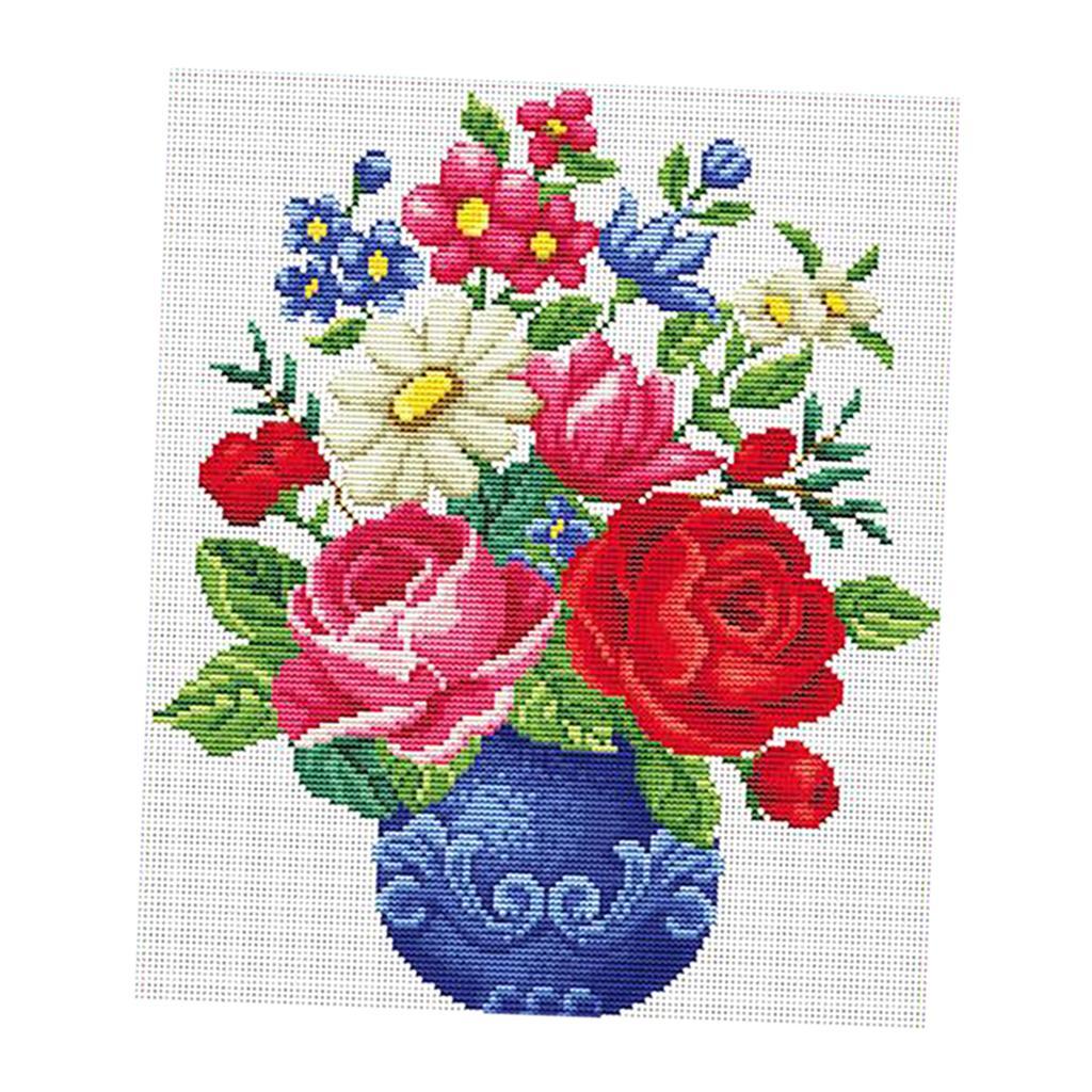 Stamped Cross Stitch Kit 11CT Pre-Printed Cloth Embroidery Kit - Flower Vase