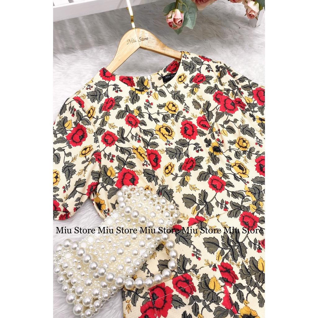 Đầm nữ thiết kế nhung tăm hoa dáng A cổ tròn cao cấp MIUSTORE D00261
