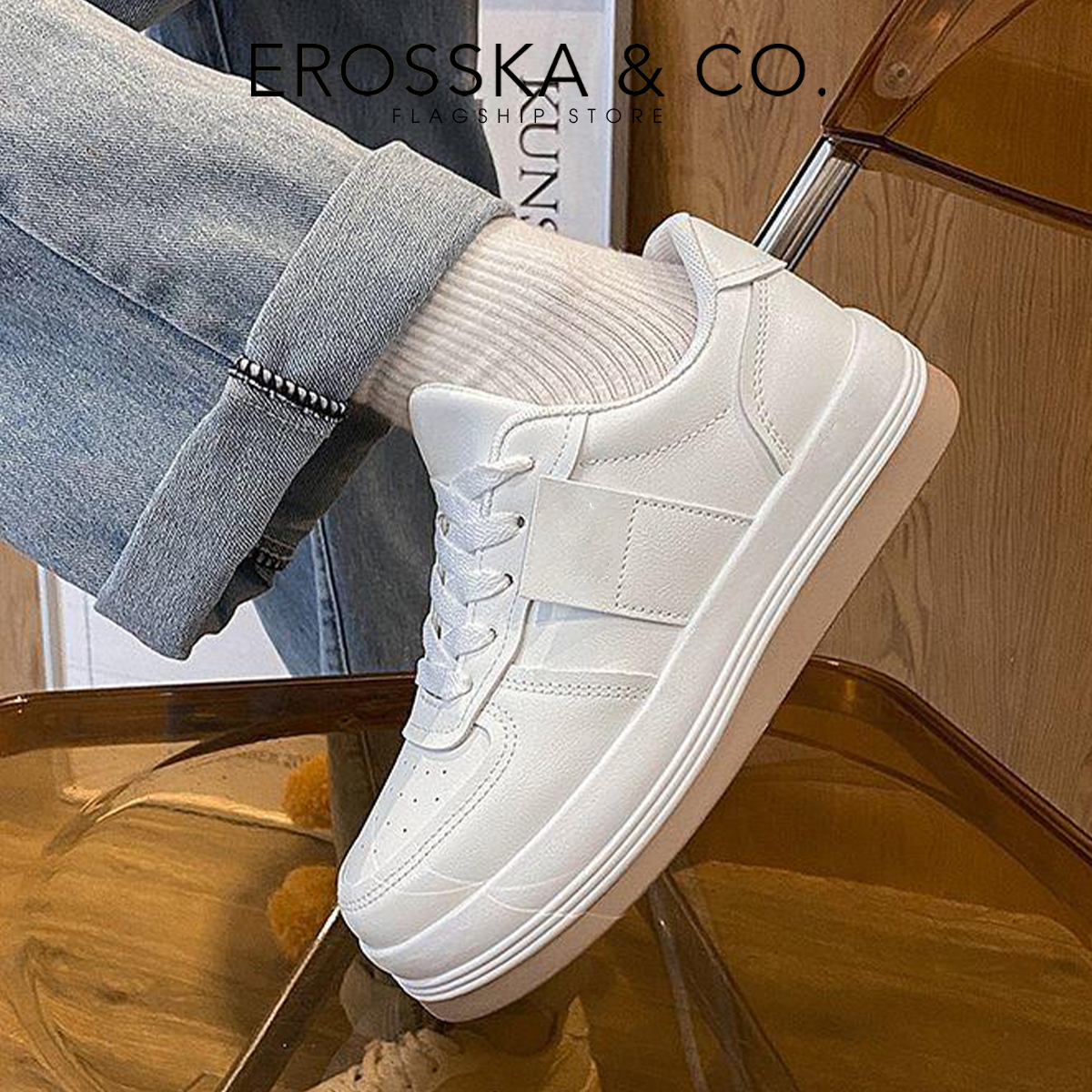 Erosska - Giày sneaker đi học đế bánh mì mũi tròn kiểu dáng đơn giản dễ phối  - GS018