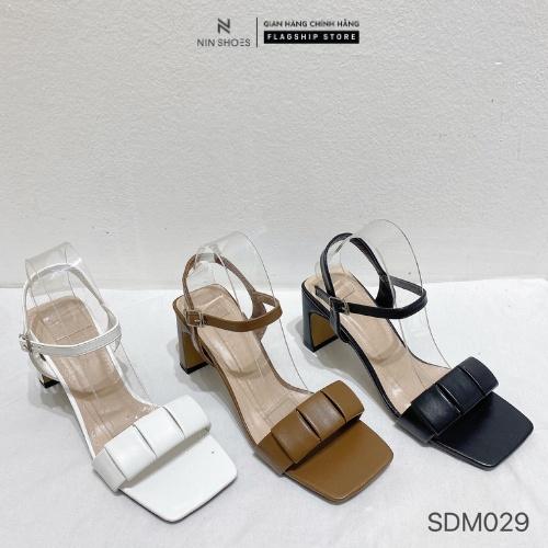 Giày Sandal nữ Ninshoes - Sandal mũi vuông quai ô bản to gót vuông 5p