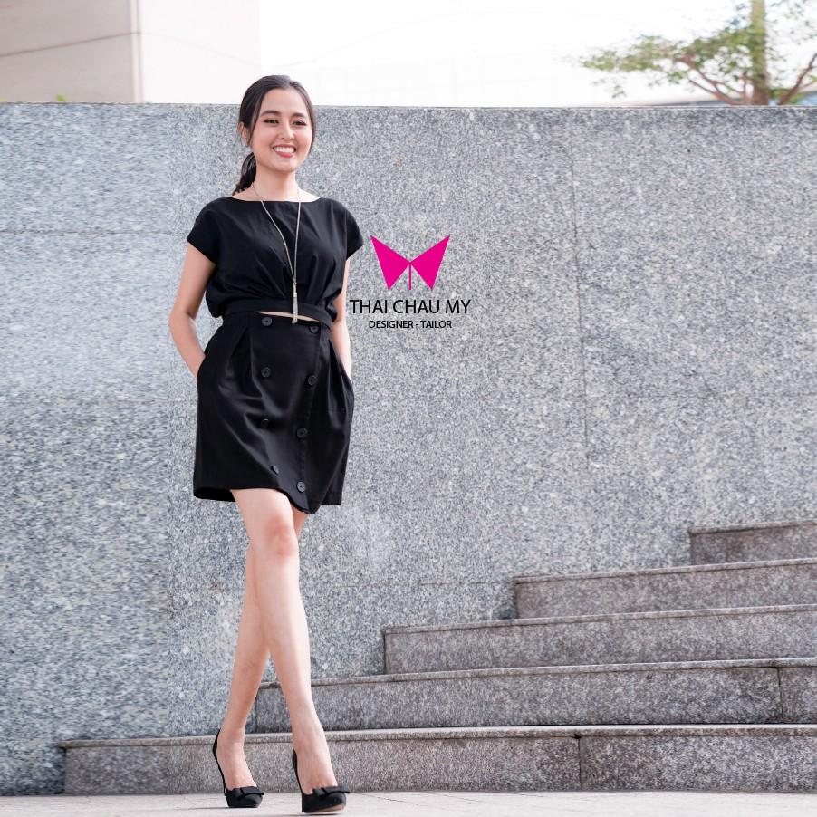 VÁY HAI HÀNG NÚT ĐEN váy mini áo sơmi công sở đầm đen dạo phố dự tiệc thời trang thiết kế Thái Châu Mỹ MYTH