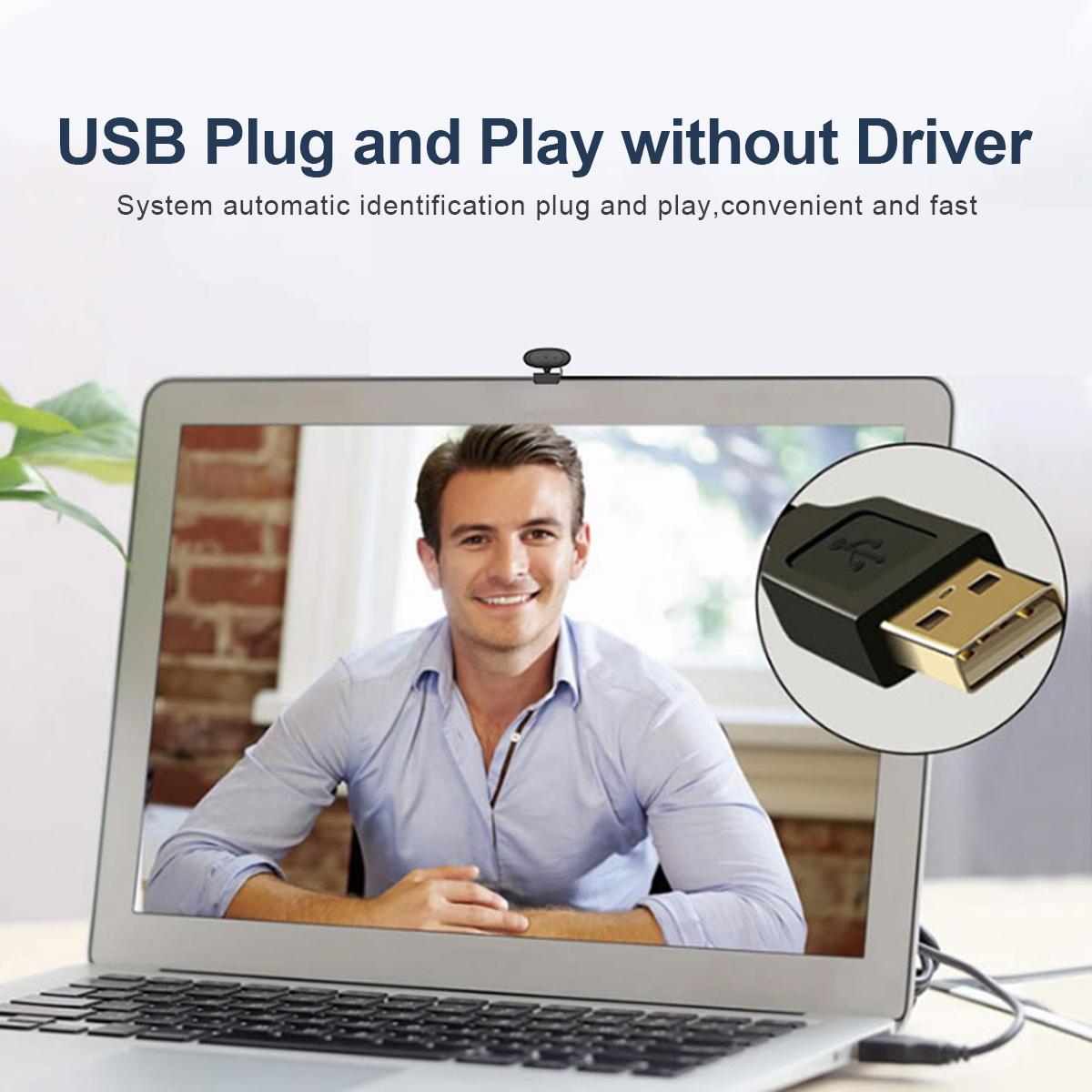 1080P HD Computer Camera Video Conference Camera Webcam 2 Mega Pixel Auto Focus 360° Rotation USB Plug & Play with