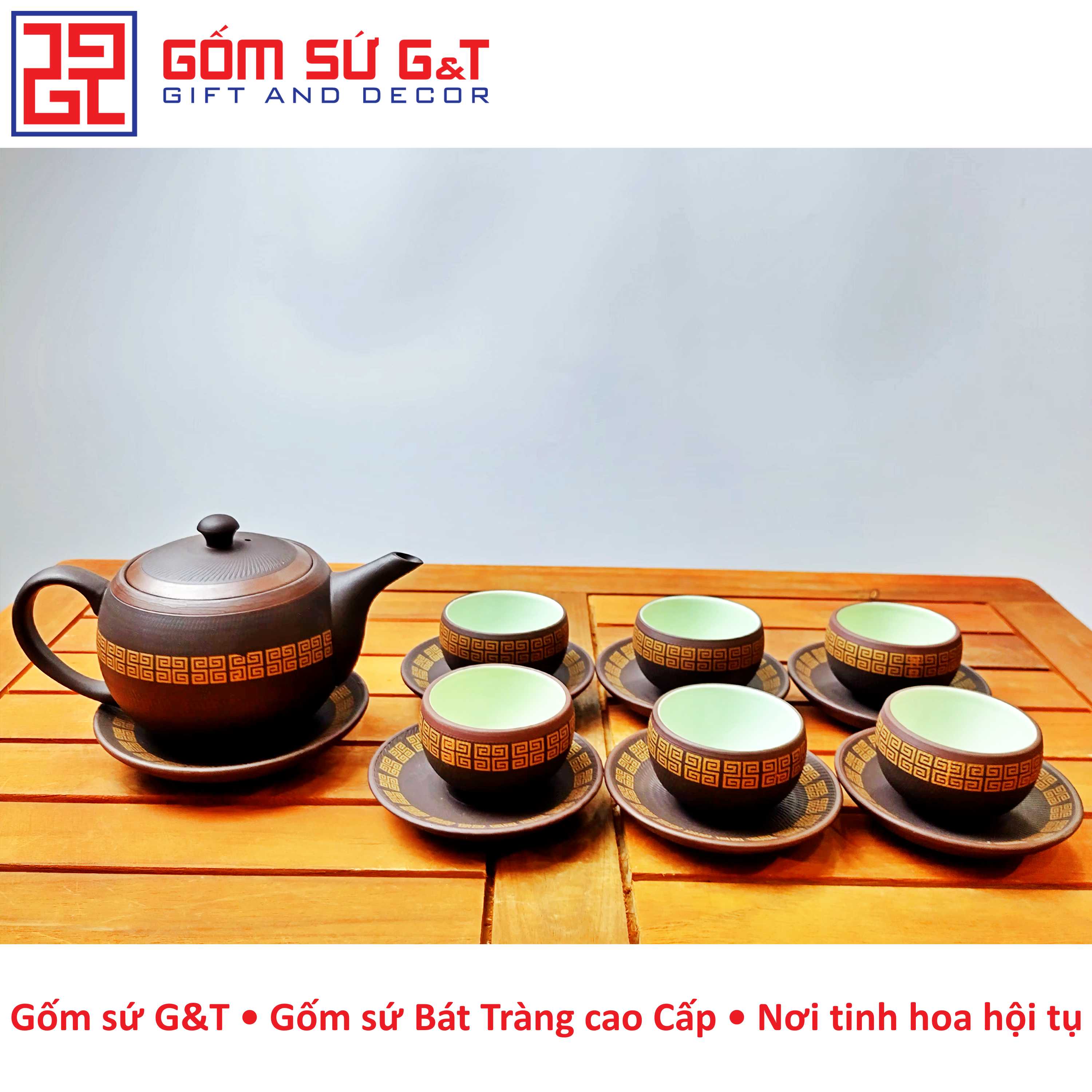 Bộ trà nâu viền vàng Gốm Sứ G&amp;T