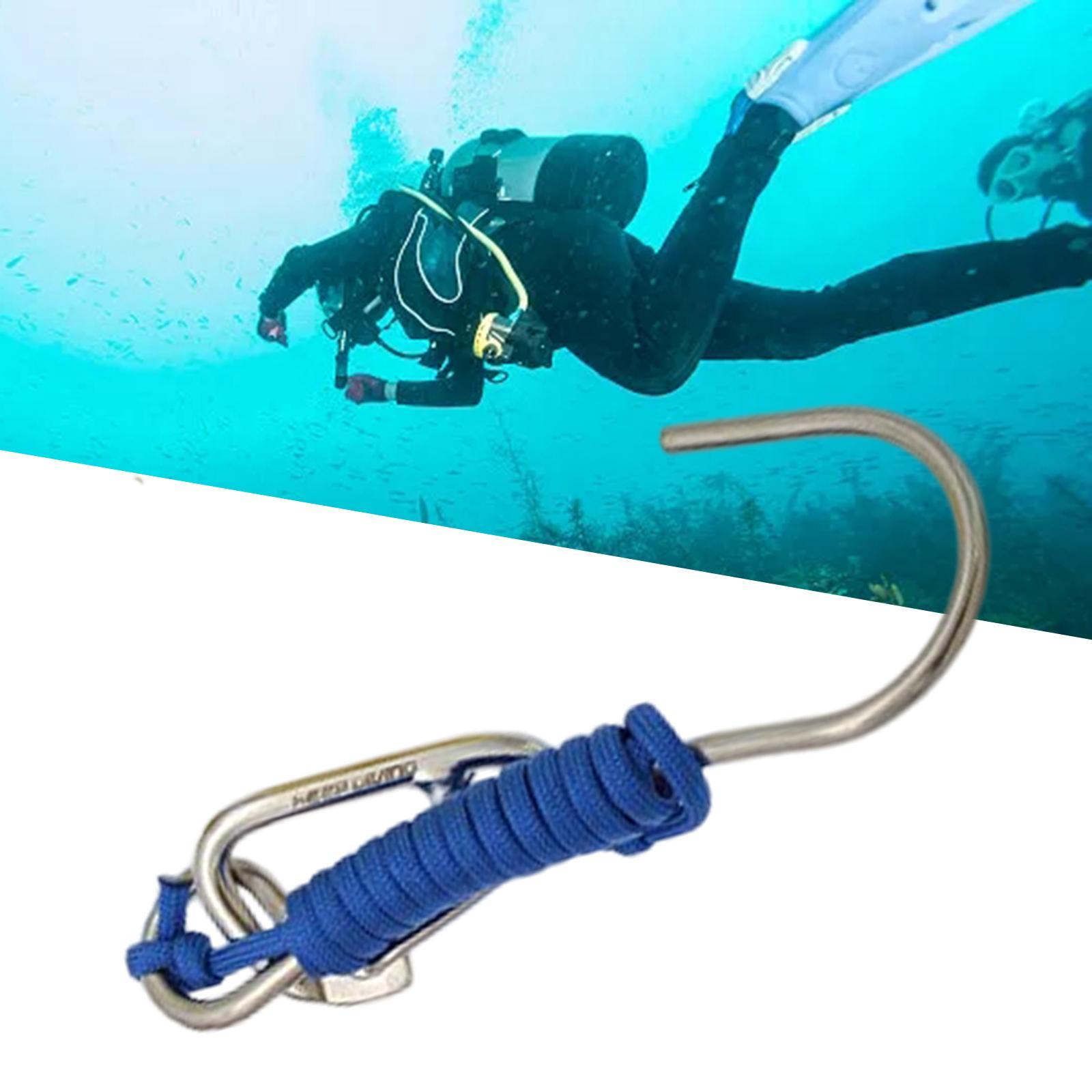 Diving Hook Stainless Steel Double Hook with Spiral Coil Lanyard and Quick Release Buckle