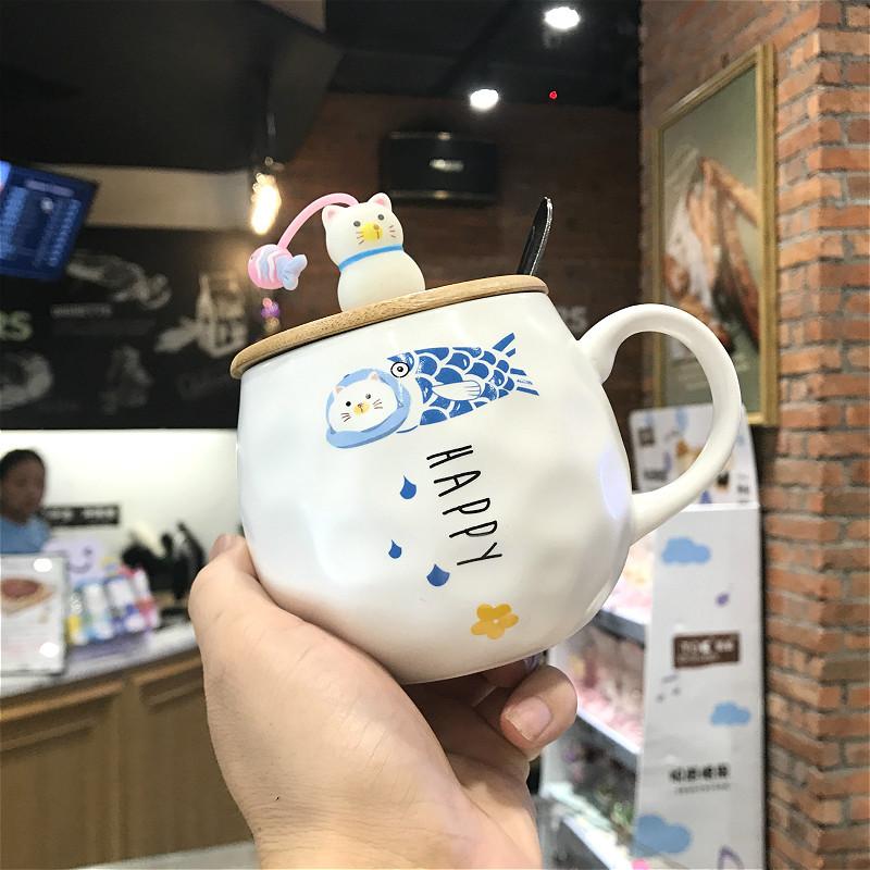Khuyến Mãi Đặc Biệt Mèo Nhật Cốc Có Nắp Thìa Cá Tính Sáng Tạo Gốm Ăn Sáng Cà Phê Văn Phòng Nhà Cốc Nước