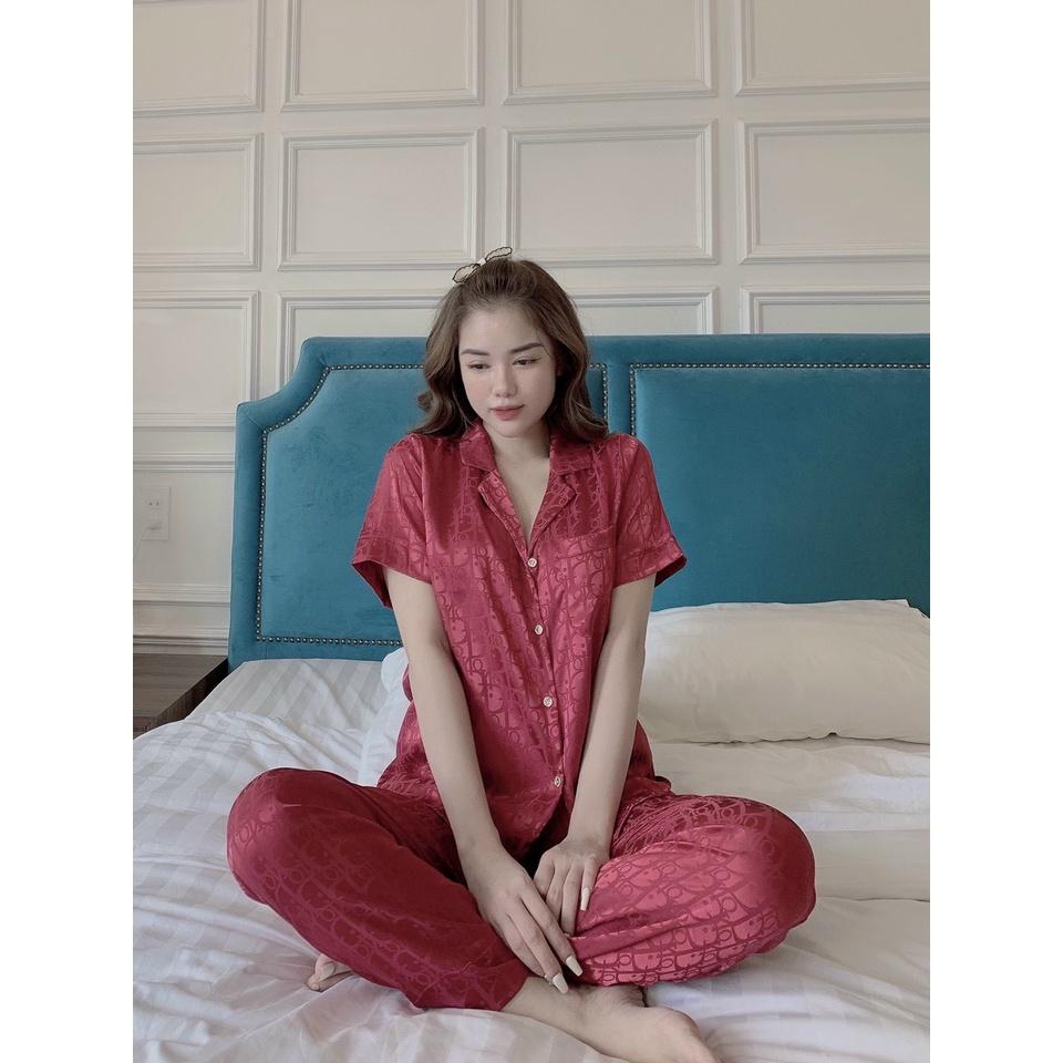 Bộ Pijama Cao Cấp Chất Lụa Gấm Tay cộc - Quần Dài