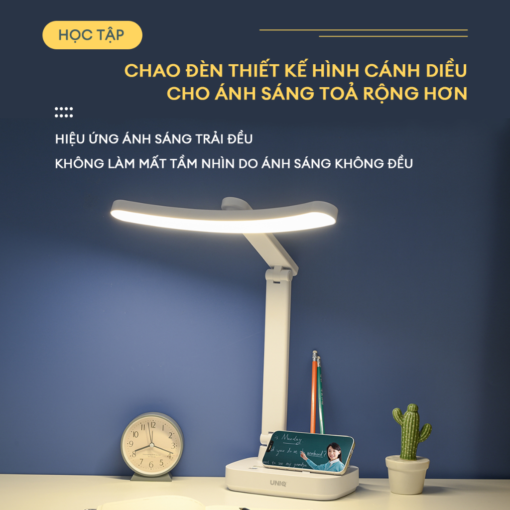 Đèn học đọc sách làm việc UNIQ SOLAR E7 chống cận để bàn tích điện bảo vệ mắt cho bé led trang trí decor phòng ngủ