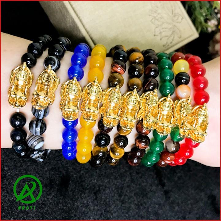 Vòng Tay Phong Thủy - Vòng Tay Mã Não 8mm Mix Long Quy Vàng Độc Lạ V379-8