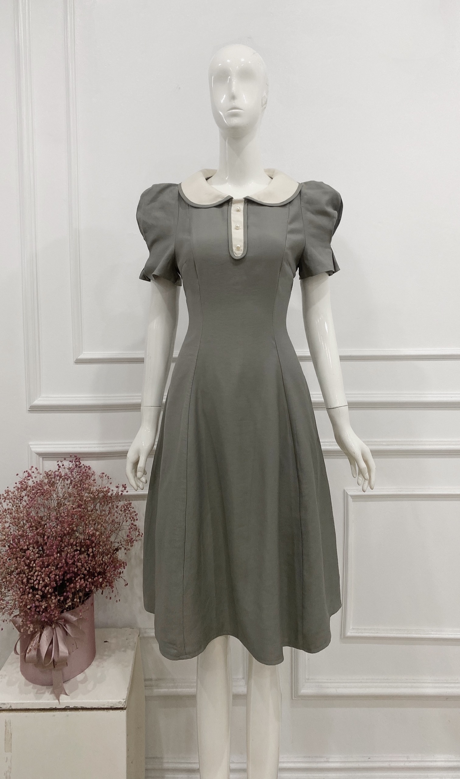 Đầm nữ ngắn tay cổ sơ mi phối cúc dáng dài thiết kế cao cấp TK Fashion - dkb216