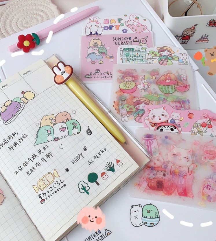 Set 4 Tấm Sticker Nhũ Vân Sần Xinh Xinh Dễ Thương Hình Dán Cute Stickers Trang Trí Sổ Tay-điện thoại