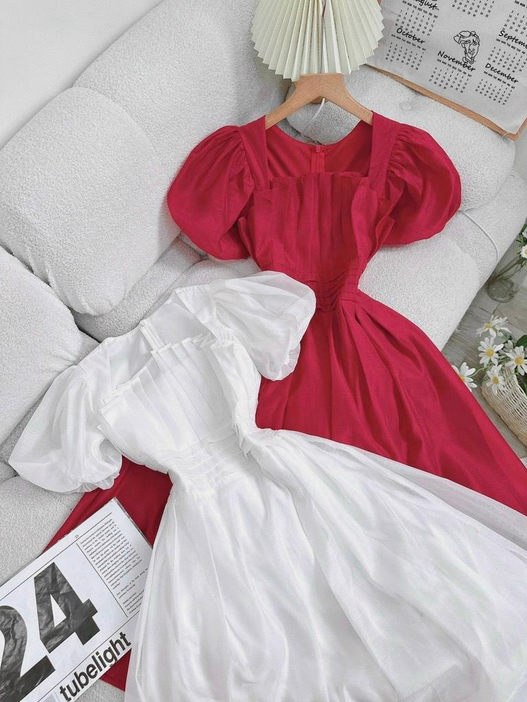 ĐẦM XÒE TƠ XẾP LI NGỰC TAY PHỒNG 14411