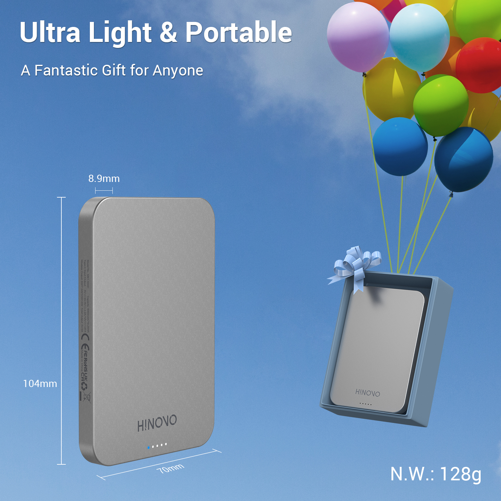 Pin sạc dự phòng không dây Hinovo MB1-10000 Magnetic Wireless 10.000mAh - Hàng Chính Hãng