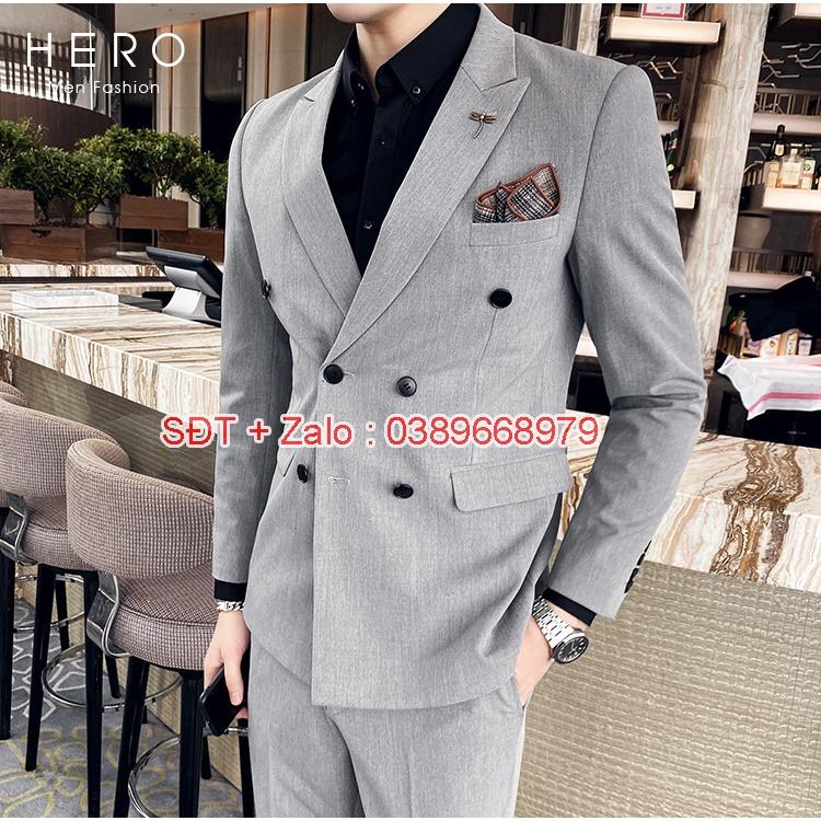 Bộ Vest Nam Hàn Quốc 6 Cúc Màu Xám, Chất Vải Sịn, Fom Dáng Đẹp, Bộ Suit Nam 6 Khuy