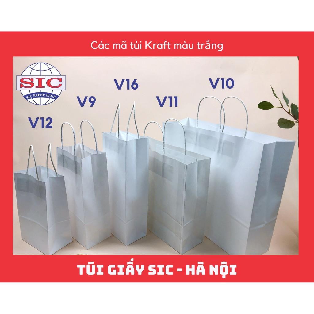 10 CHIẾC TÚI GIẤY KRAFT V12: 13.5x8x22 MÀU TRẮNG CÓ QUAI ( ẢNH THẬT)