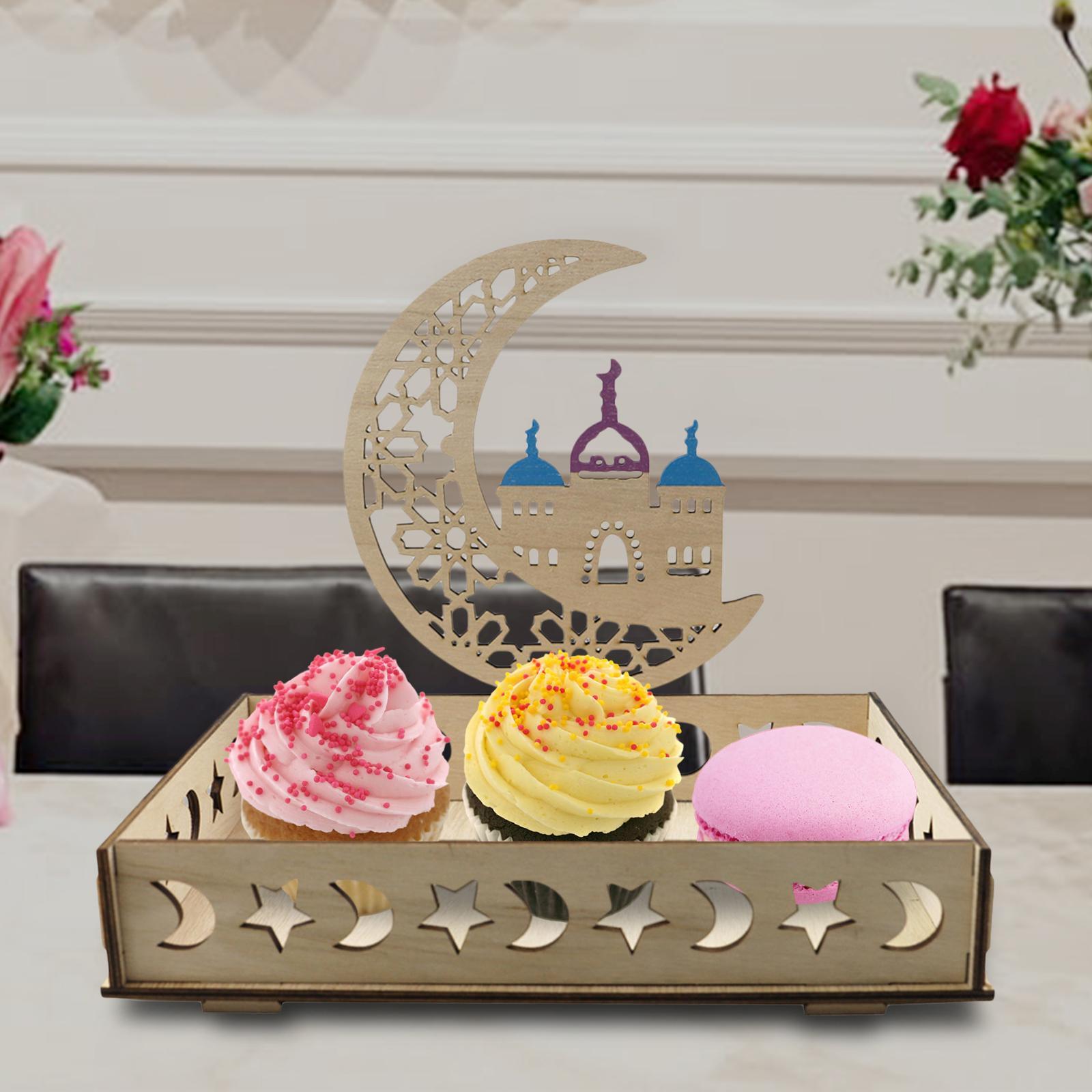 Ramadan Wooden Tray Eid Plates for Home,Eid Mubarak Tableware Tray Ramadan Decorations for Table Wooden Tray Dessert Display Holder for Ramadan Table