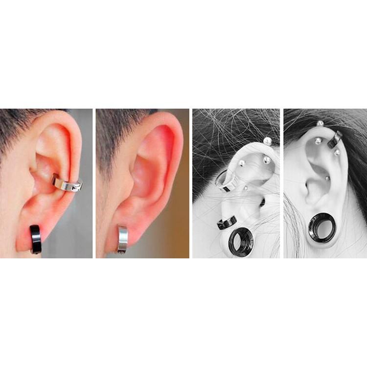 1 khuyên tai thời trang bằng thép không gỉ kiểu tròn đầy cá tính