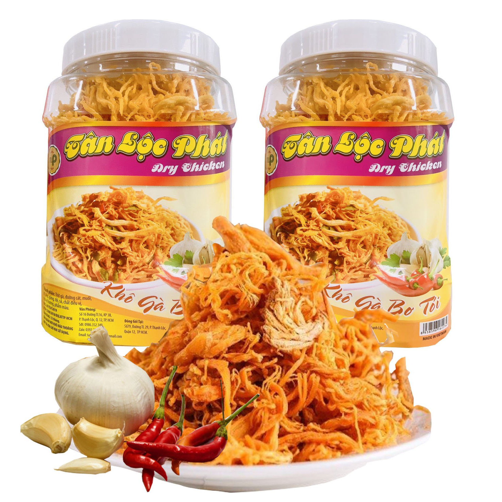 KHÔ GÀ BƠ TỎI TÂN LỘC PHÁT COMBO 1KG - MỖI HŨ 500G