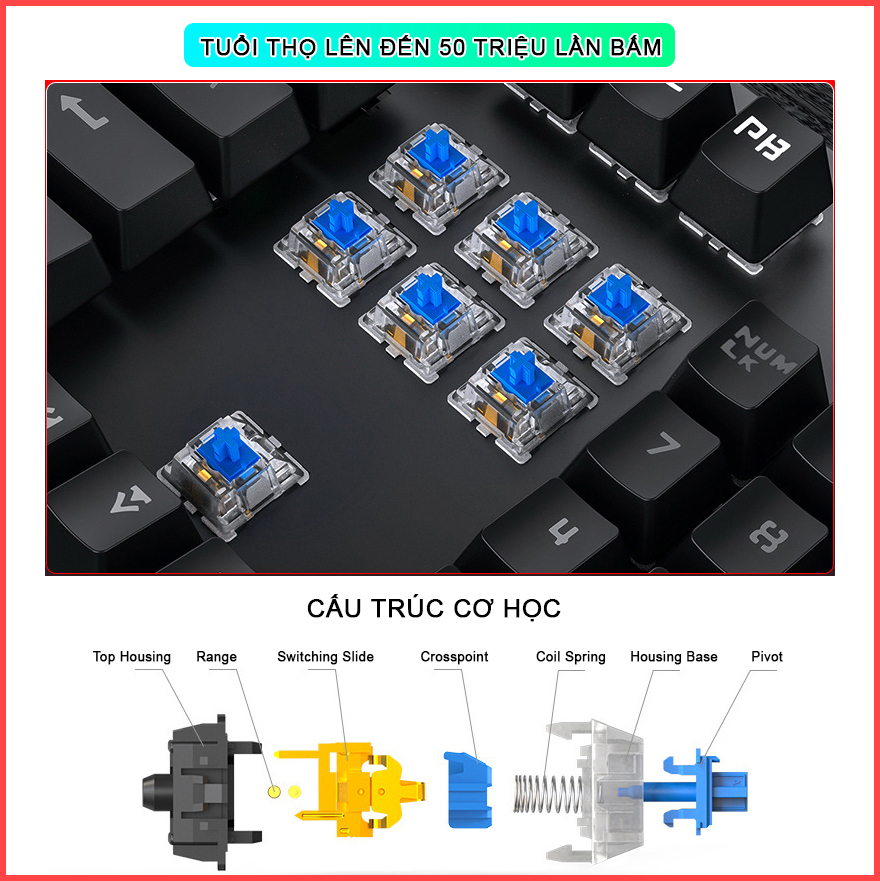 Bàn phím cơ gaming RGB SIDOTECH KZ4 dòng bàn phím máy tính chơi game trục cơ học thiết kế phím tròn lạ mắt độ nảy cao hành trình phím sâu, công thái học bàn phím cơ gaming full size có LED Marquee tuổi thọ 50 triệu lần bấm - Hàng Chính Hãng