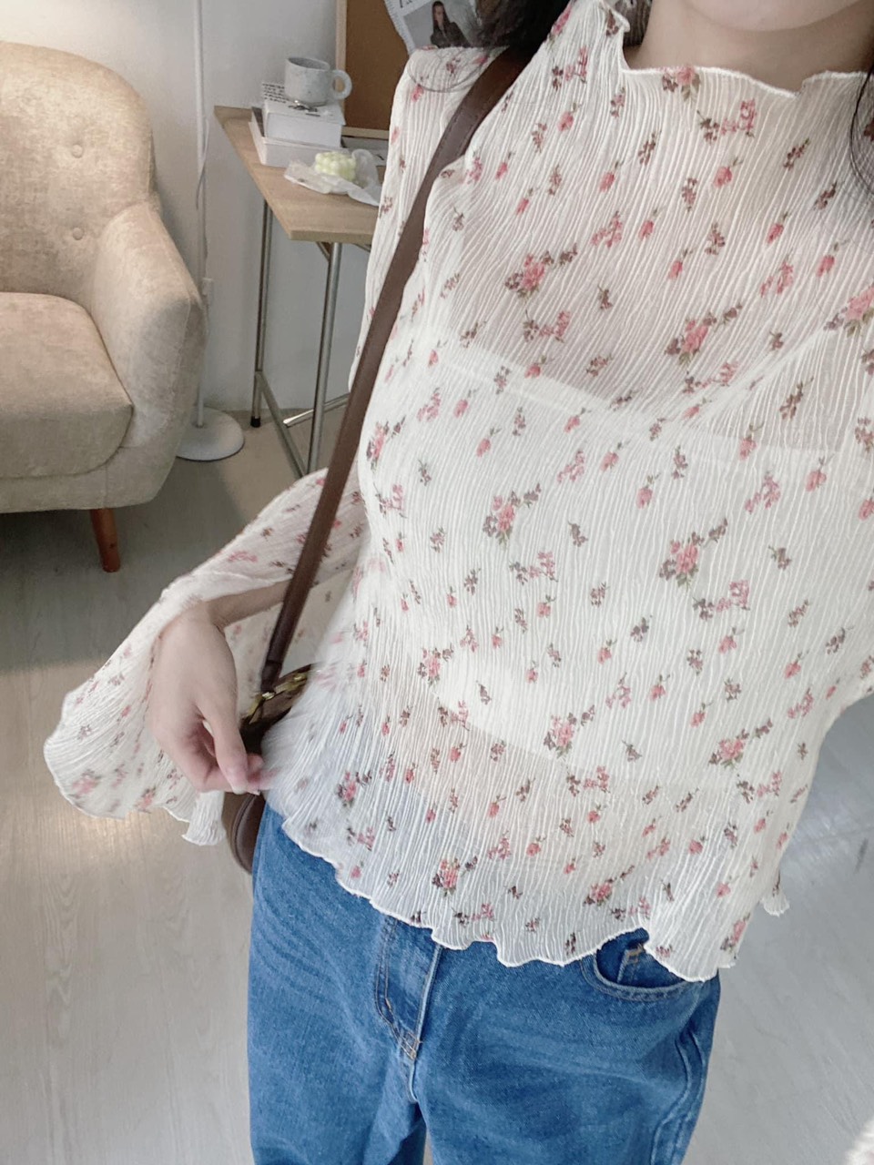 ÁO VOAN RŨ HOA FLORAL TAY DÀI LOE BÈO DẠO PHỐ DỰ TIỆC ĐI CHƠI