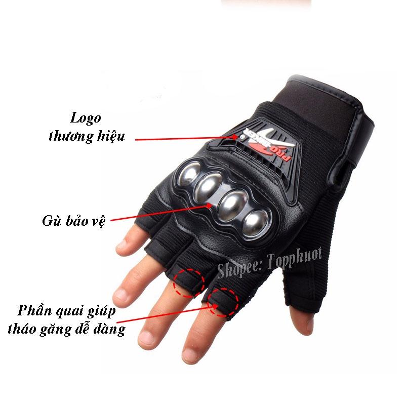 Găng tay xe máy hở ngón probiker gù inox hở ngón màu đỏ - Chống nắng, chống tia uv