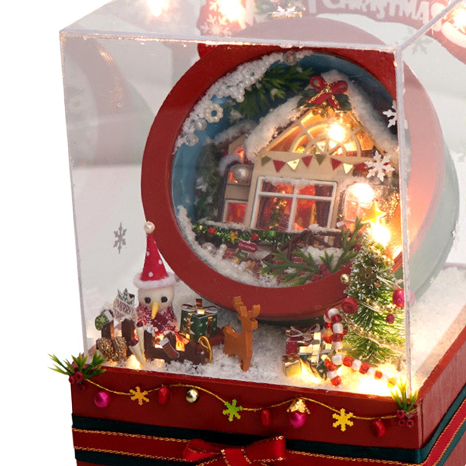 Christmas Dollhouse DIY Kit Mini House Model Kit 3D Wooden Dollhouse Miniature Kit Building Kit Dollhouse Building Kit for Home Decor