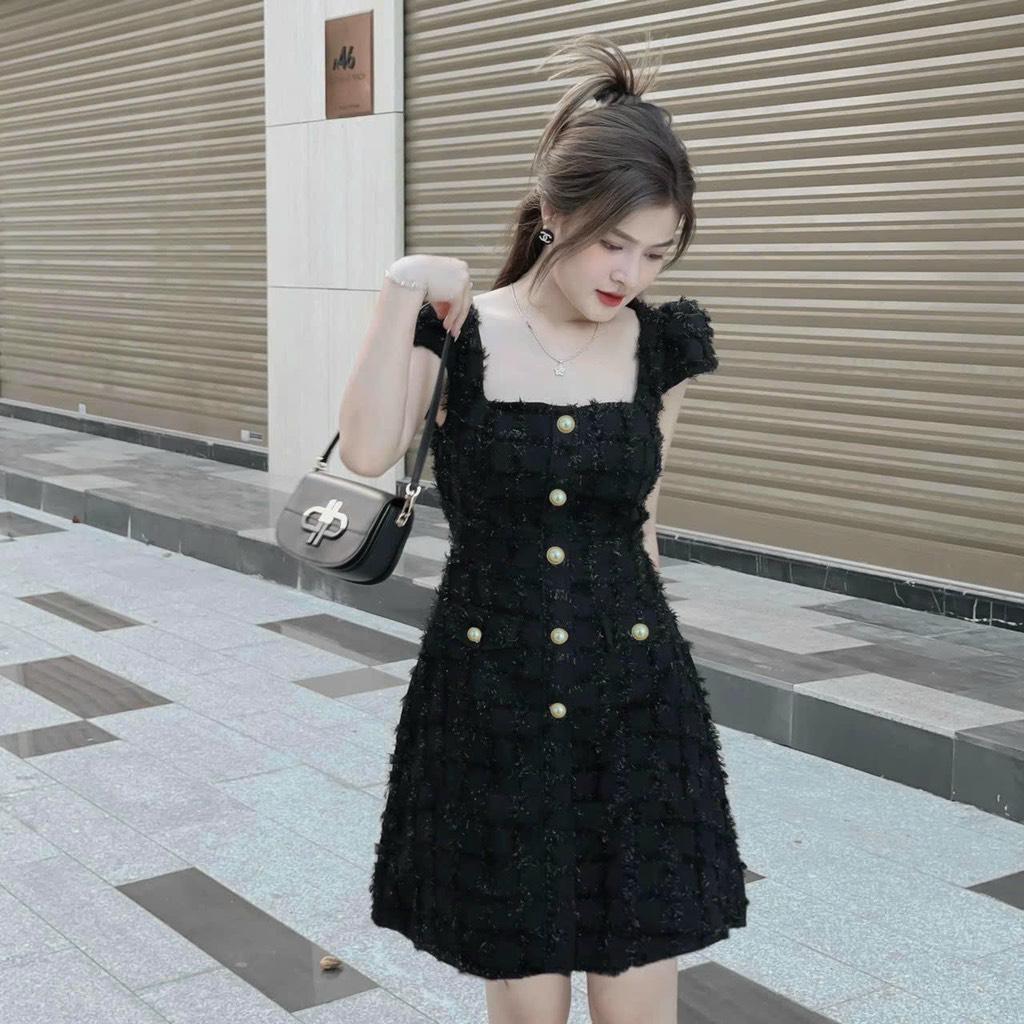 Đầm xoè cổ vuông ren 3d