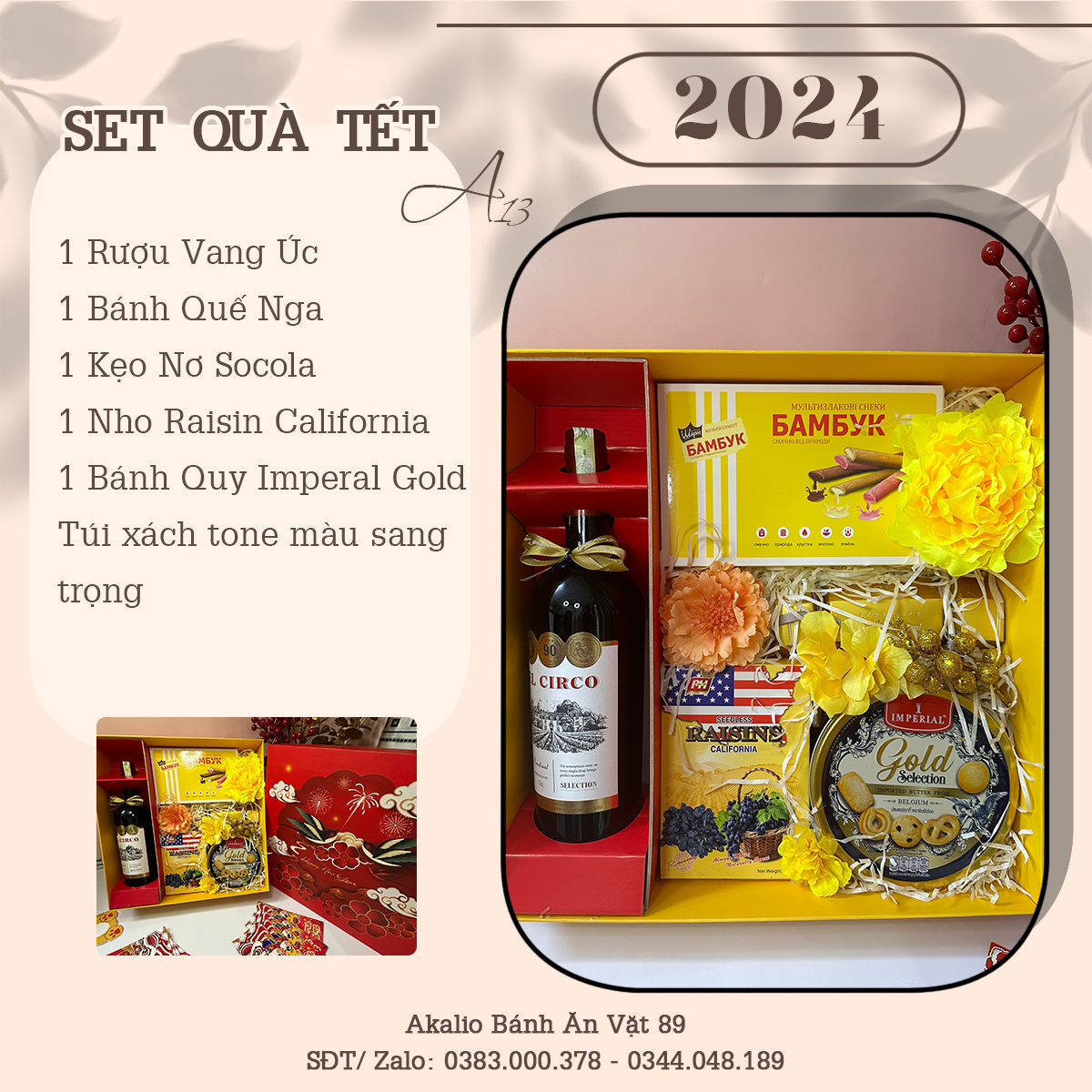 Set Hộp Quà Tết Lục Hợp Đồng Xuân Sang Trọng Thích Hợp Để Biếu Tặng Dịp Năm Mới Có Vang Đỏ, Trà, Bánh Kẹo Đủ Đầy, Ý Nghĩa