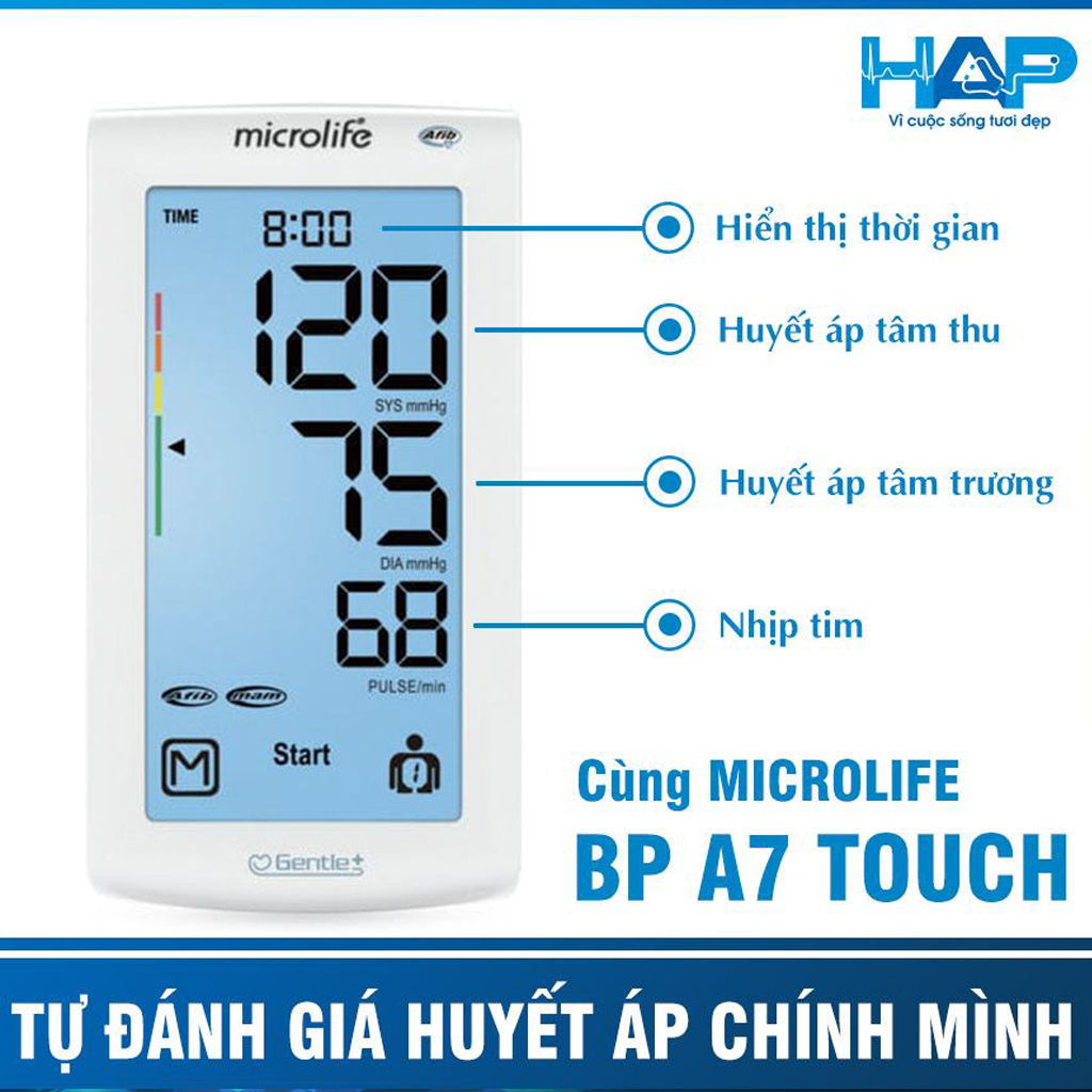 [Kết Nối Bluetooth] Máy đo huyết áp bắp tay Microlife BP A7 Touch BT - Tầm Soát Bệnh Rung Nhĩ Với Công Nghệ Afib