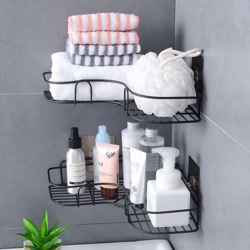 Kệ góc nhà tắm phun sơn tĩnh điện dán tường siêu dính, đựng đồ tiện ích, Tặng 2 miếng dán siêu dính