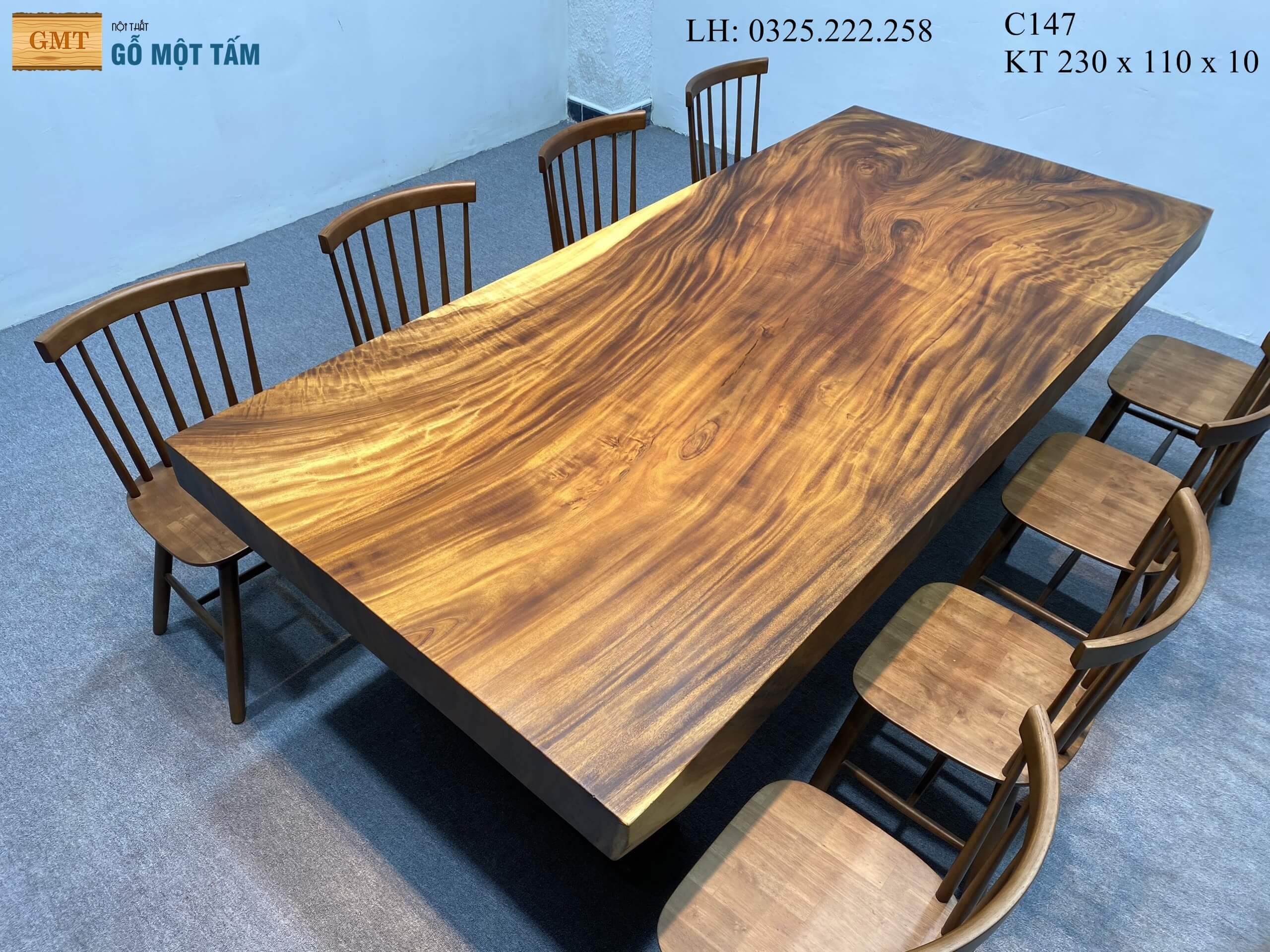 Bàn Làm Việc Gỗ Me Tây, Bàn Ăn Gỗ Me Tây, Bàn Gỗ Me Tây Nguyên Tấm Dài 2,3m Rộng 1,1m Dày 10cm