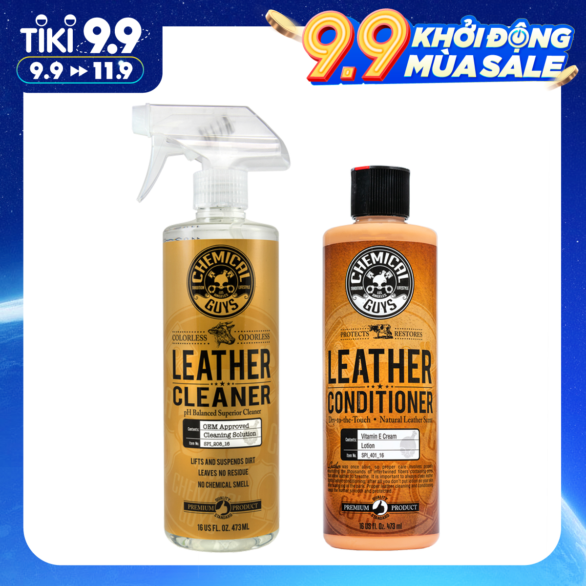 Bộ sản phẩm chăm sóc ghế da chuyên nghiệp CHEMICAL GUYS LEATHER CARE CLEAN &amp; CONDITION - (2 chai) 473ml