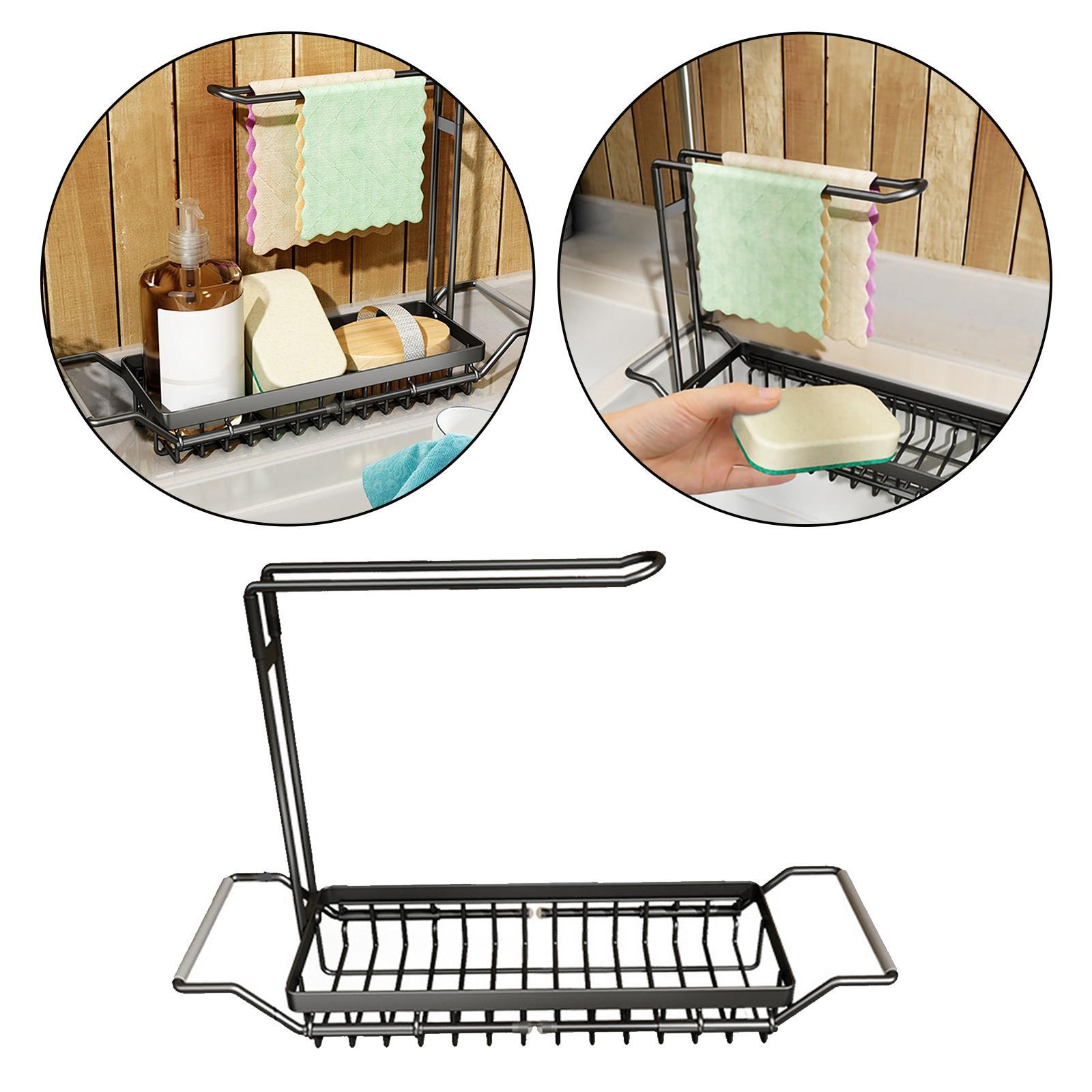 Gazechimp Extendable Sink Storage Rack Sponge Holder with Towel Hanger