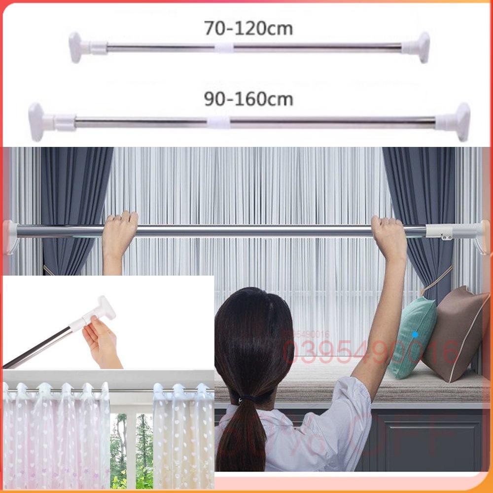 Xà Treo Quần Áo 120-160cm Treo Rèm Nhà Tắm Rút Gọn Đa Năng Không Cần Khoan Vít, Chất Liệu Inox Chắc Chắn