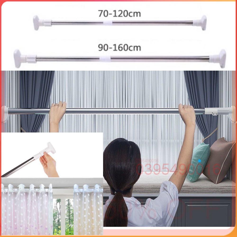 Xà Treo Quần Áo 120-160cm Treo Rèm Nhà Tắm Rút Gọn Đa Năng Không Cần Khoan Vít, Chất Liệu Inox Chắc Chắn - NGẮN 70 - 120 CM