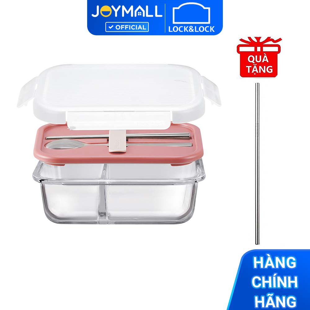 Hộp cơm thủy tinh kèm muỗng đũa LocknLockLLG991CL 930ml - Hàng chính hãng, Tặng Ống Hút Inox 304