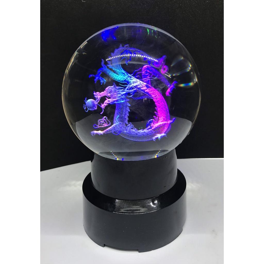 Quả Cầu Pha Lê Phong Thủy 3D Hình Rồng Thông Đèn -  Đồ Lưu Niệm Phong Thủy - Quả Cầu Dragon Gắn Đèn