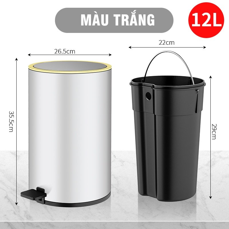 Thùng rác inox có nắp đậy cao cấp - Thùng đựng rác inox gia đình hiện đại R12