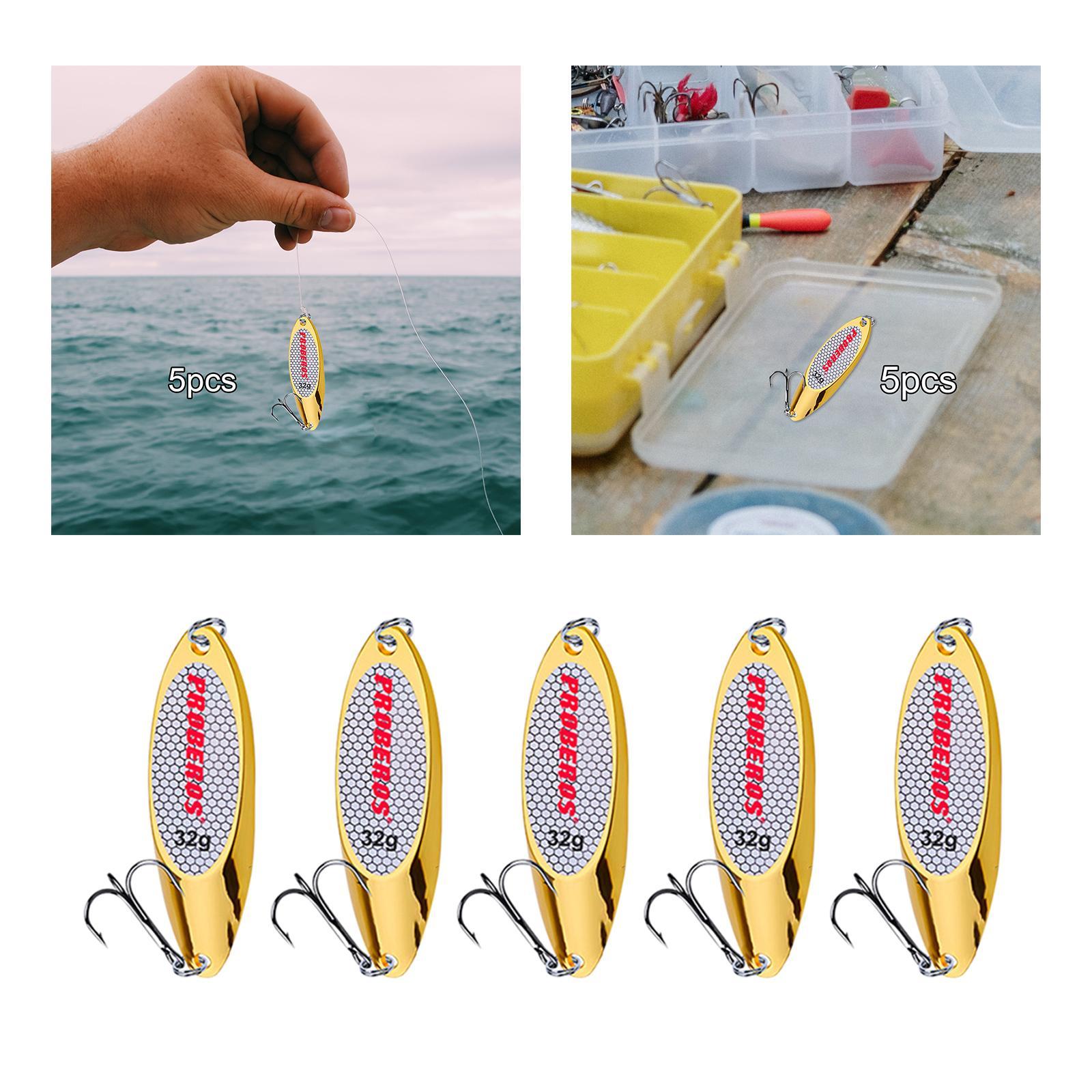 5x Fishing Spoons Lures Fishing Baits Saltwater with Hooks Bass Baits Fishing Lures for Salmon Bass Redfish Perch Fishing Accessories