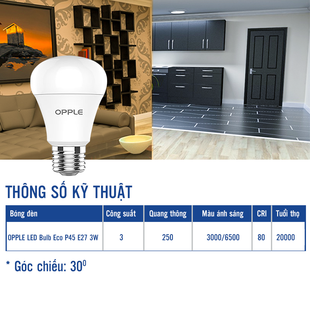 [COMBO MUA 10 TẶNG 2] Bóng Đèn OPPLE LED Bulb Ecomax E27 P45-E27-3W- Tiết Kiệm Điện, Tuổi Thọ Cao Lên Đến 20.000 Giờ