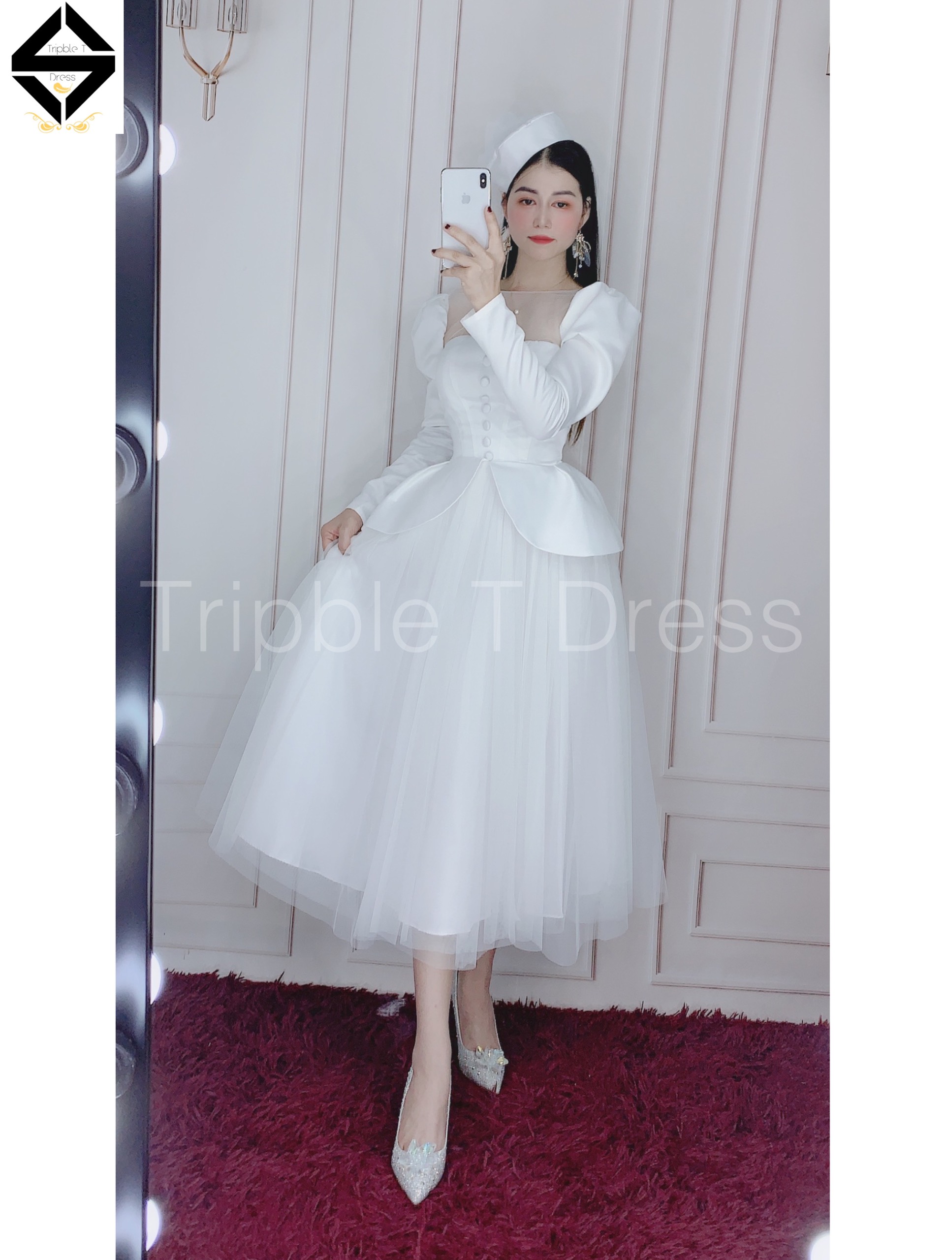Đầm xoè phong cách quý tộc sang trọng kèm nón đội đầu TRIPBLE T DRESS - size S/M/L - MS174Y