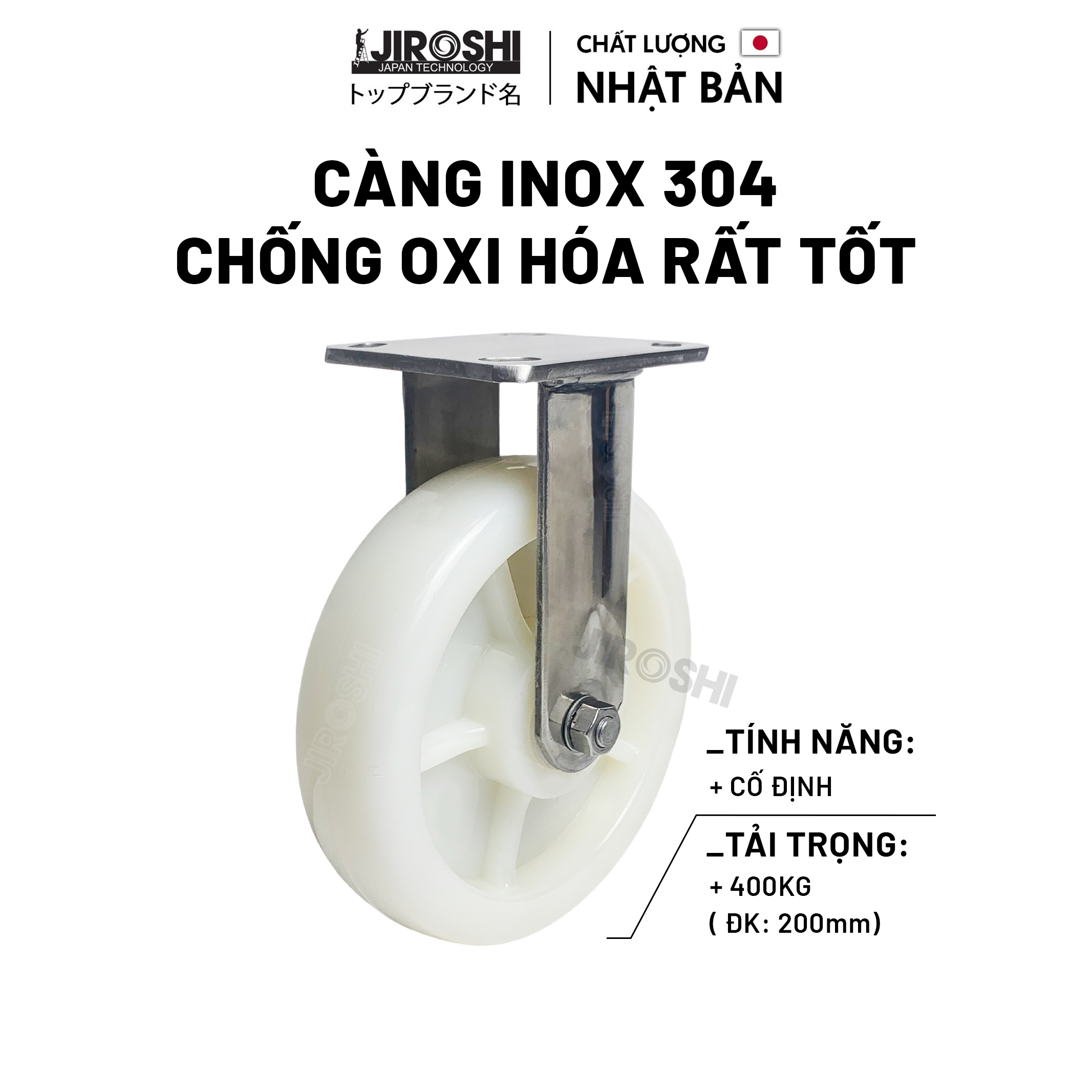 Bánh xe đẩy hàng tải trọng lớn chống hóa chất JIROSHI, bánh xe PA độ bền cao công nghệ nhật bản