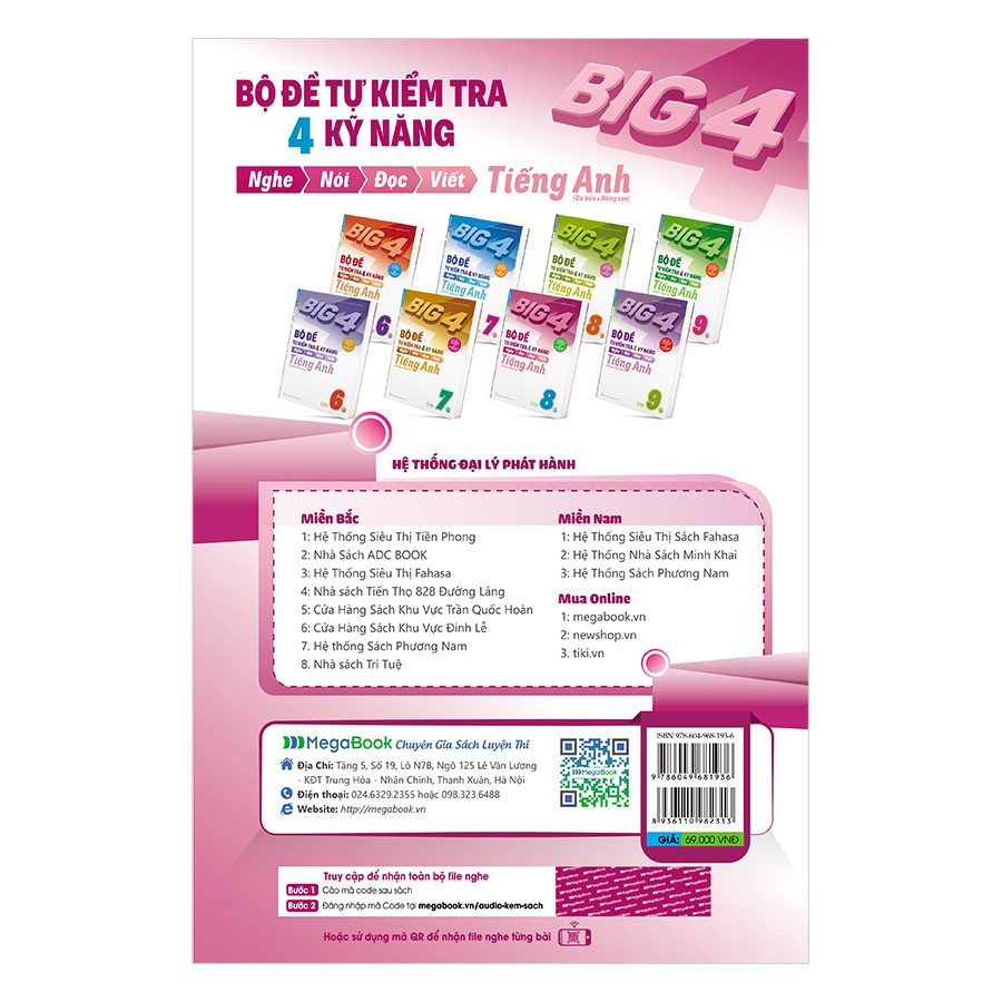 Combo Big 4 Bộ Đề Tự Kiểm Tra 4 Kỹ Năng Nghe - Nói - Đọc - Viết Tiếng Anh Lớp 8