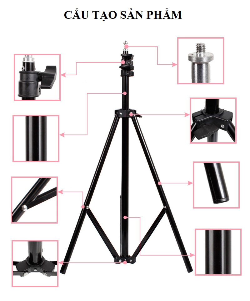 Giá đỡ tripod cao cấp 3 chân kéo cao 2m gắn đèn led, hỗ trợ livestream, chụp hình, quay video, kèm dây đeo điện thoại TiMa.lala - Hàng chính hãng