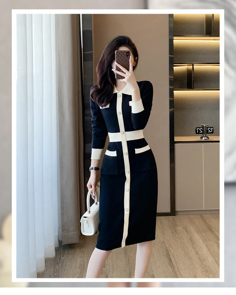 Váy Len Dệt Kim Cổ Ve Ngọt Ngào AL107 - Hàng Quảng Châu Cao Cấp