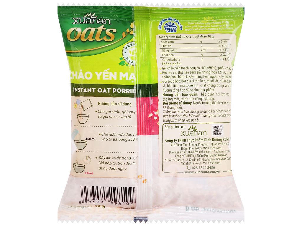 Combo :5 Gói Cháo Yến Mạch Thịt Bầm 40g Xuân An