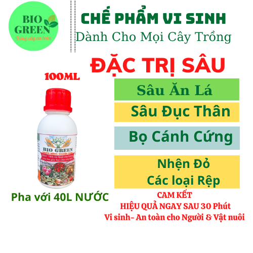 Chế phẩm sinh học trừ sâu rầy, rệp sáp, bọ trĩ, nhện đỏ,bọ cánh cứng.v.v, không độc hại BIOGREEN555 chai 100ml